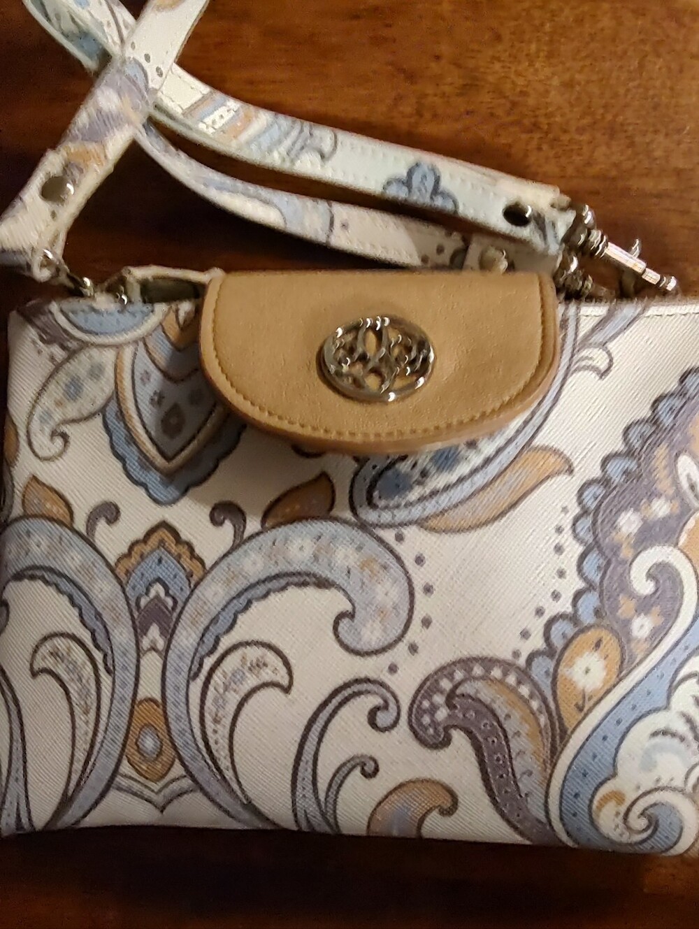Neutral Paisley Crossbody Bag with Tan Flap - Picture 8 of 11